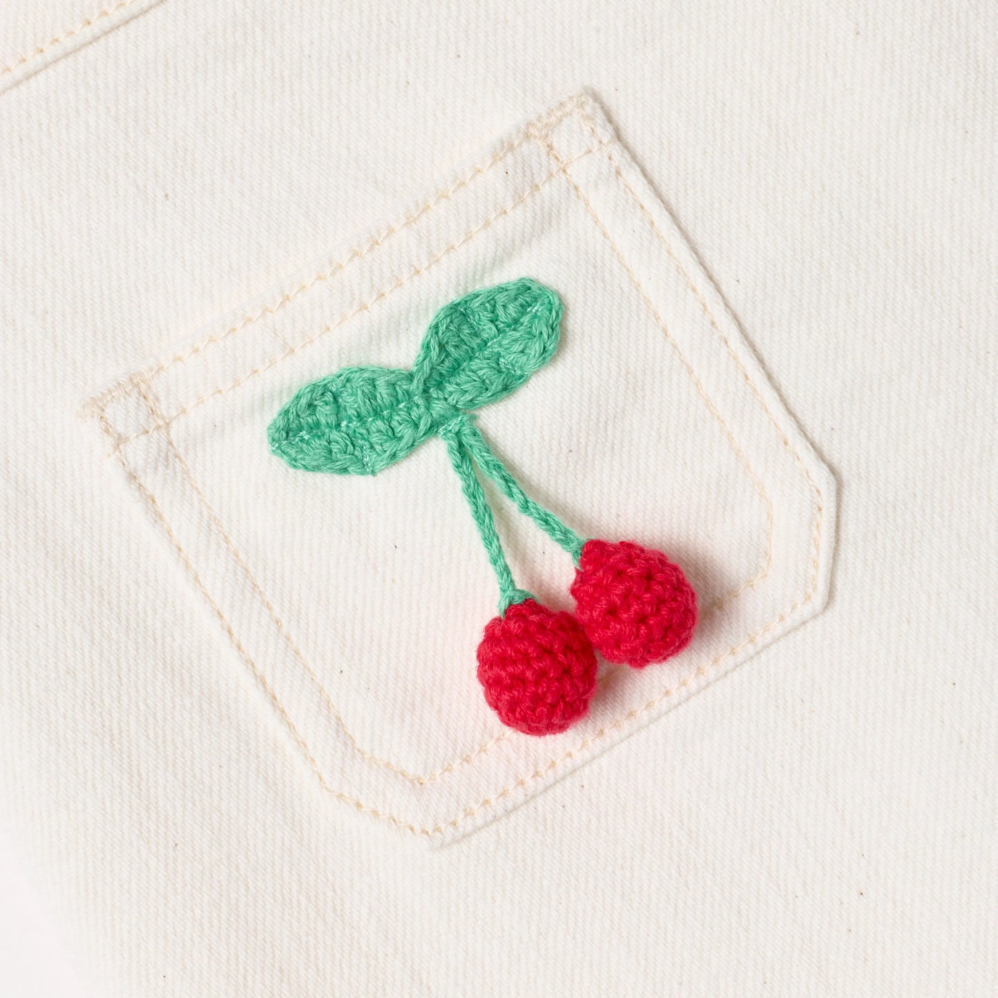 Cream Denim Cherry Motif Skirt