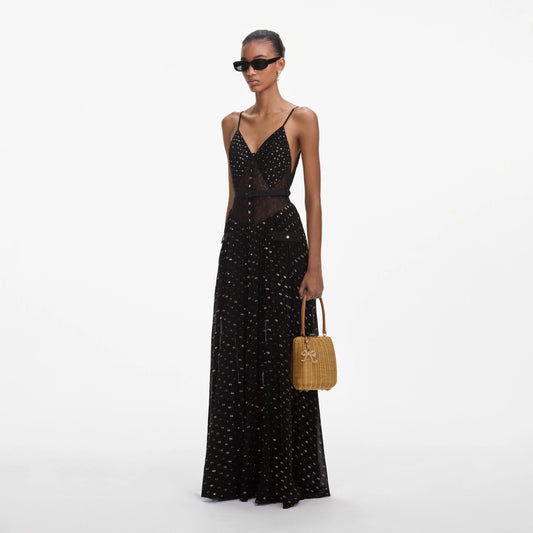 Black And Gold Chiffon Maxi Dress
