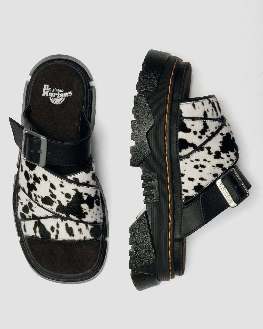 Mattison Slide Dalmatian Hair On Leather Sandals