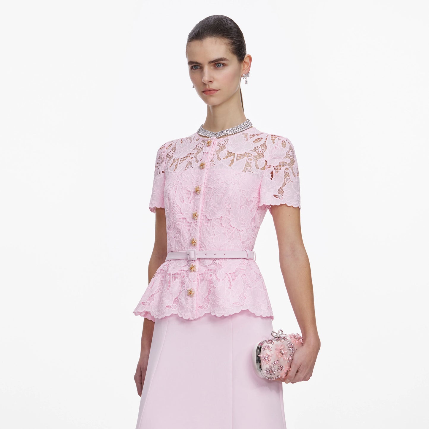 Pink Satin Floral Crystal Clutch