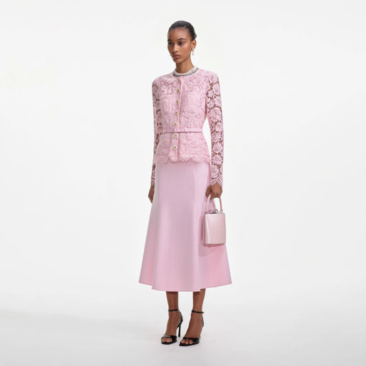 Pink Tailored Lace Midi Dress