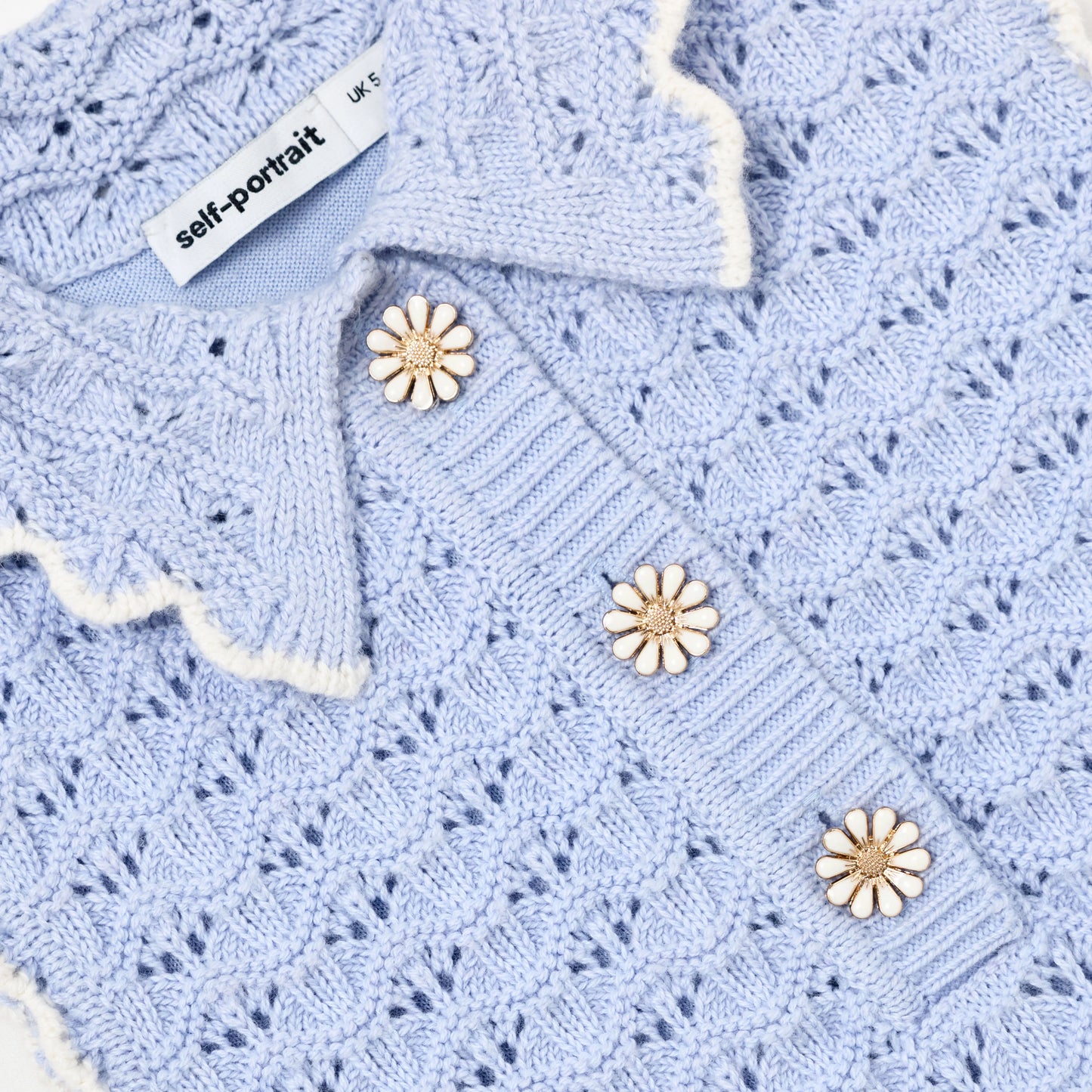 Blue Daisy Trim Pointelle Knitted Dress