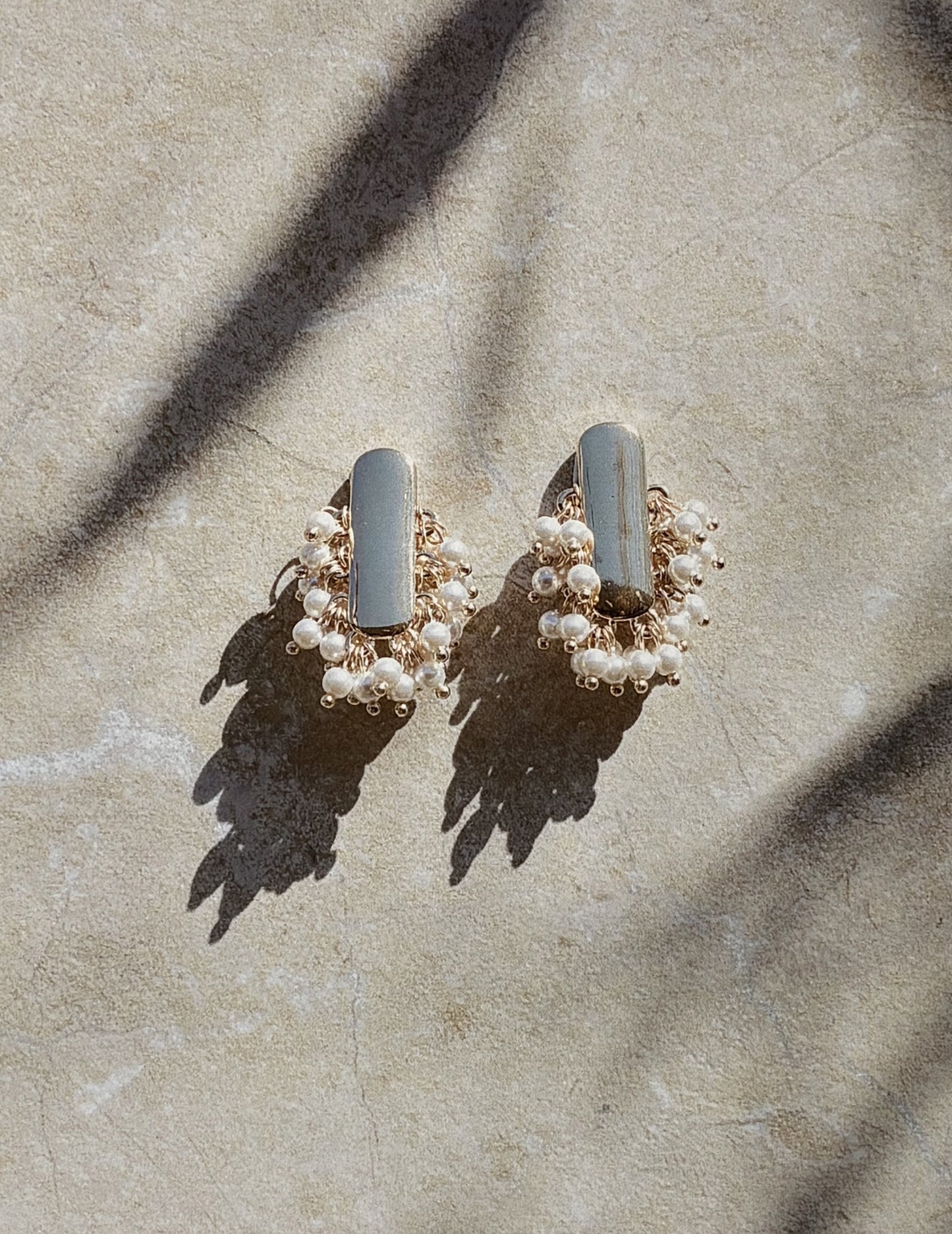 Gold Pearl Cluster Earrings