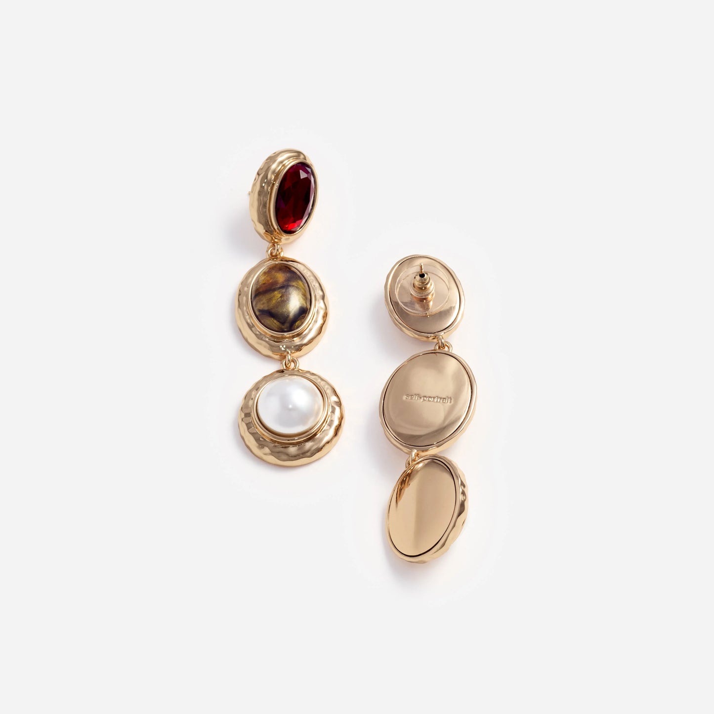 Gold Multi Three Tiered Earrings