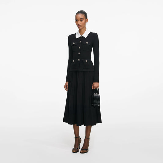 Black Tailored Knit Midi Dress