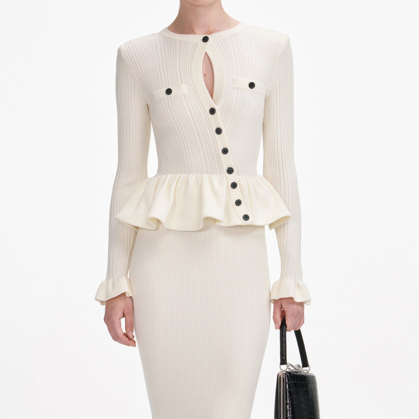 Cream Asymmetric Knit Midi Dress
