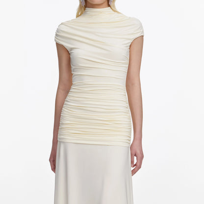 Yellow Jersey Draped Maxi Dress
