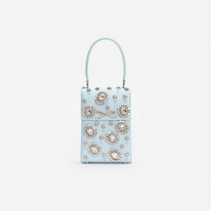 Blue Satin Crystal Mini Bow Bag