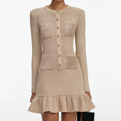 Gold Lurex Knit Mini Dress