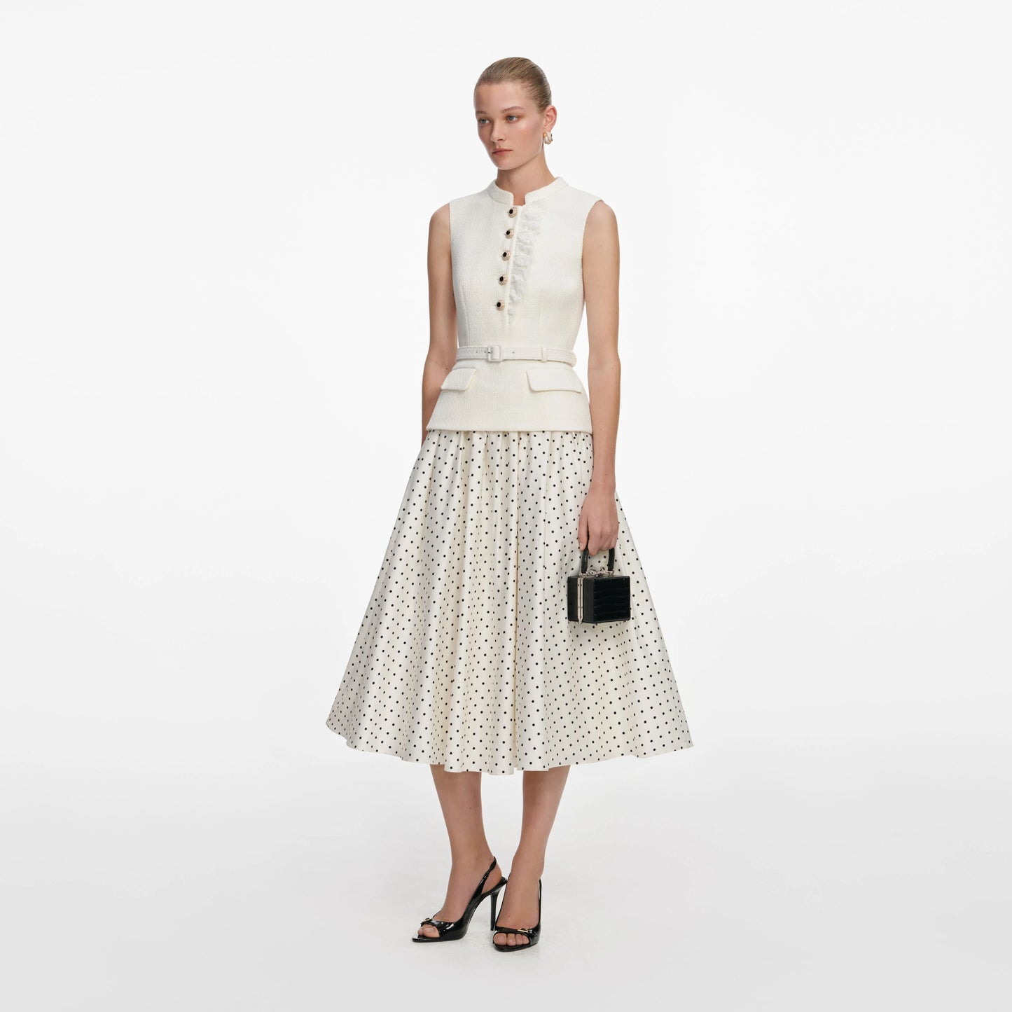 Cream Boucle Polka Dot Midi Dress