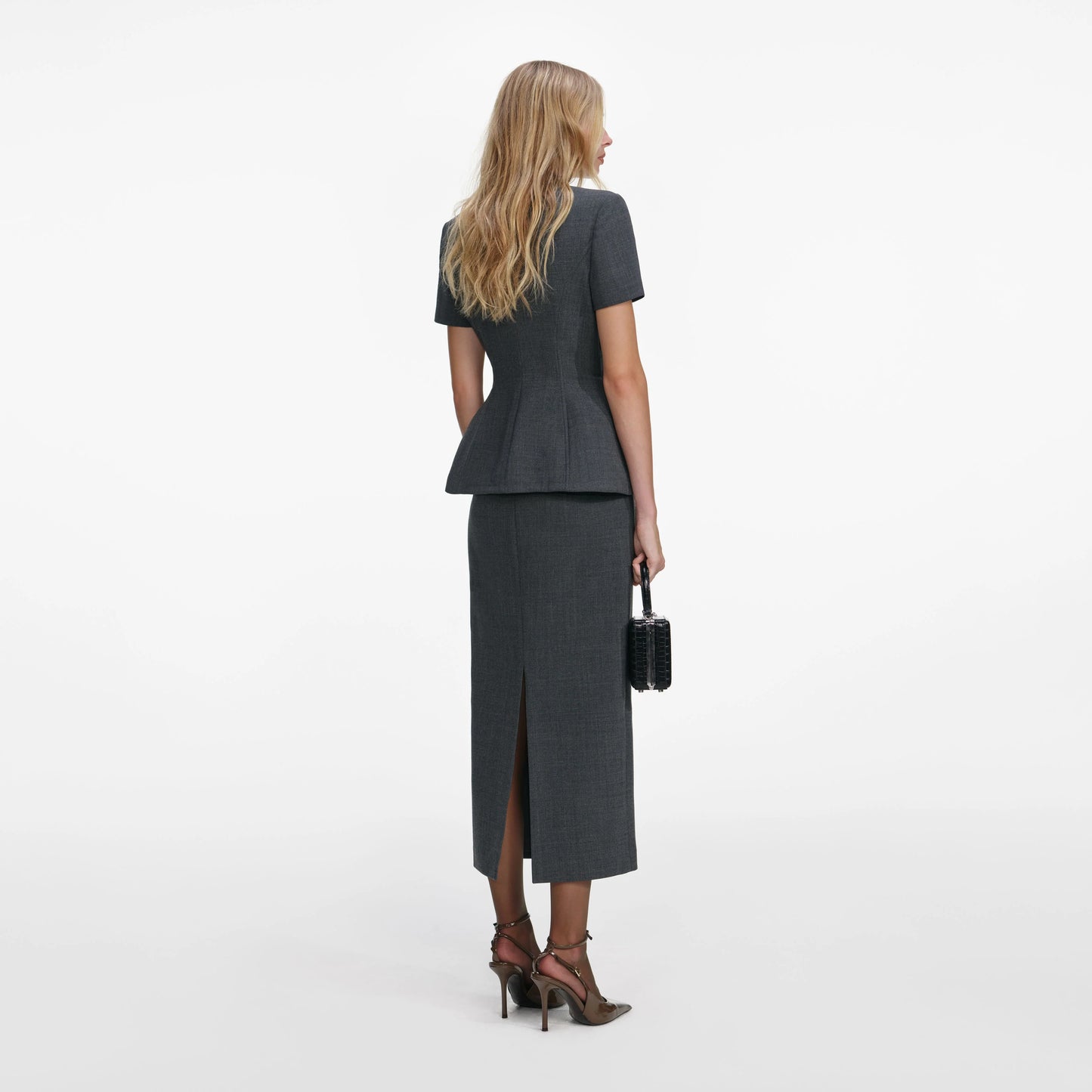 Grey Tailored Flower Detail Midi Dress