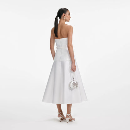 White Taffeta Bandeau Midi Dress