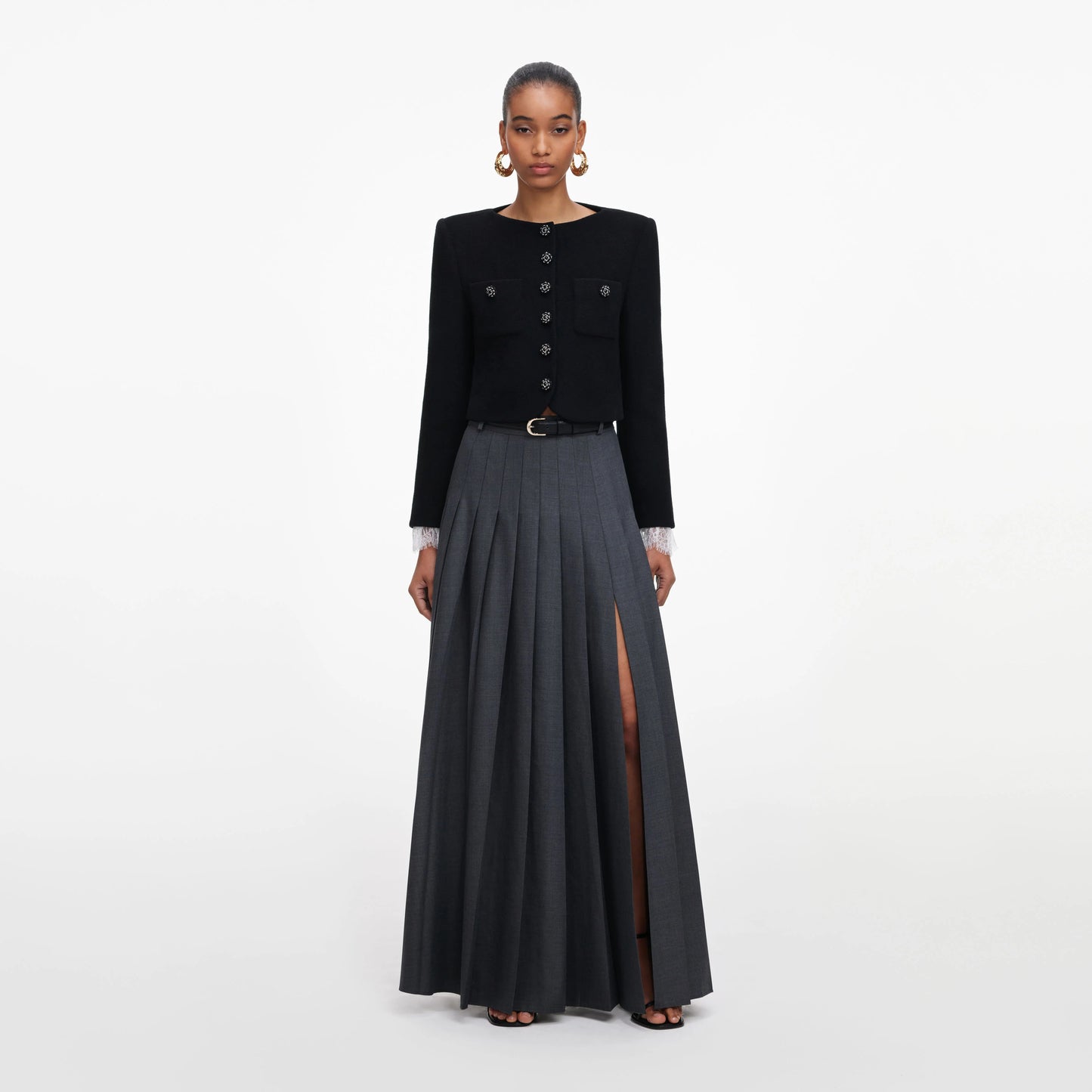 Grey Pleated Maxi Skirt
