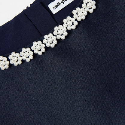 Navy Flower Scallop Taffeta Dress