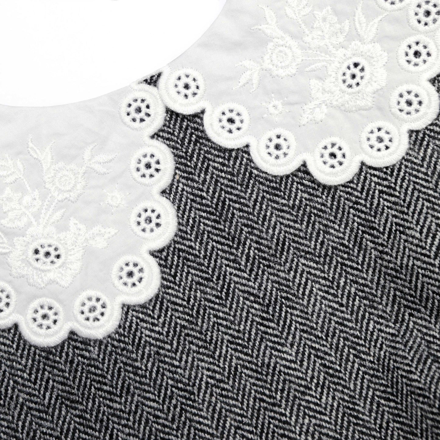 Grey Herringbone Collared Mini Dress