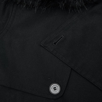 Black Twill Fur Collar Trench Coat