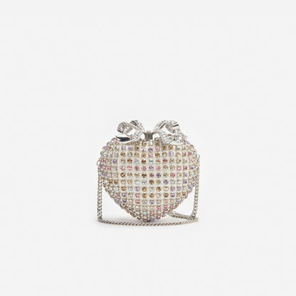 Multi Crystal Heart Clutch Bag