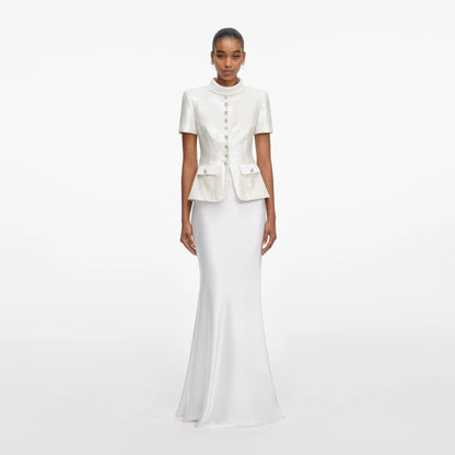 White Sequin Tailored Maxi Dress