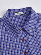 Blue Plaid Ruffle Blouse