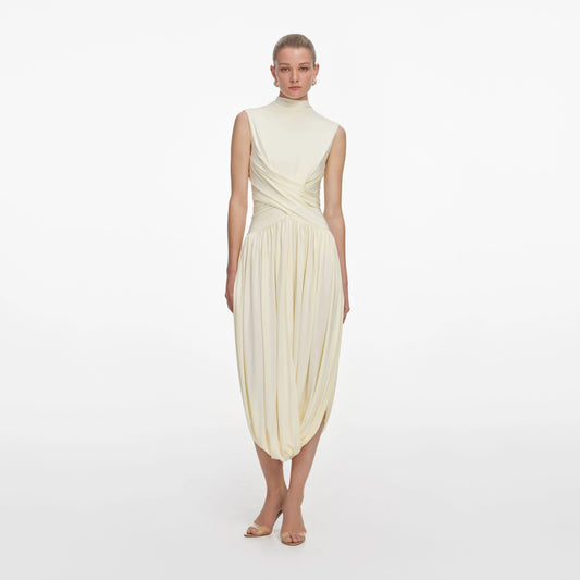Yellow Jersey Wrap Midi Dress