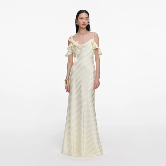 Yellow Satin Striped Maxi Dress