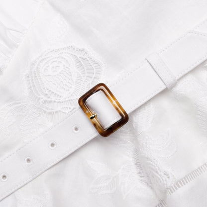 White Linen Blend Peplum Mini Dress