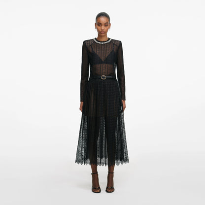 Black Organza Lace Midi Skirt