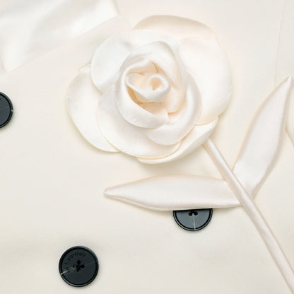 Cream 3D Flower Tailored Midi Dress
