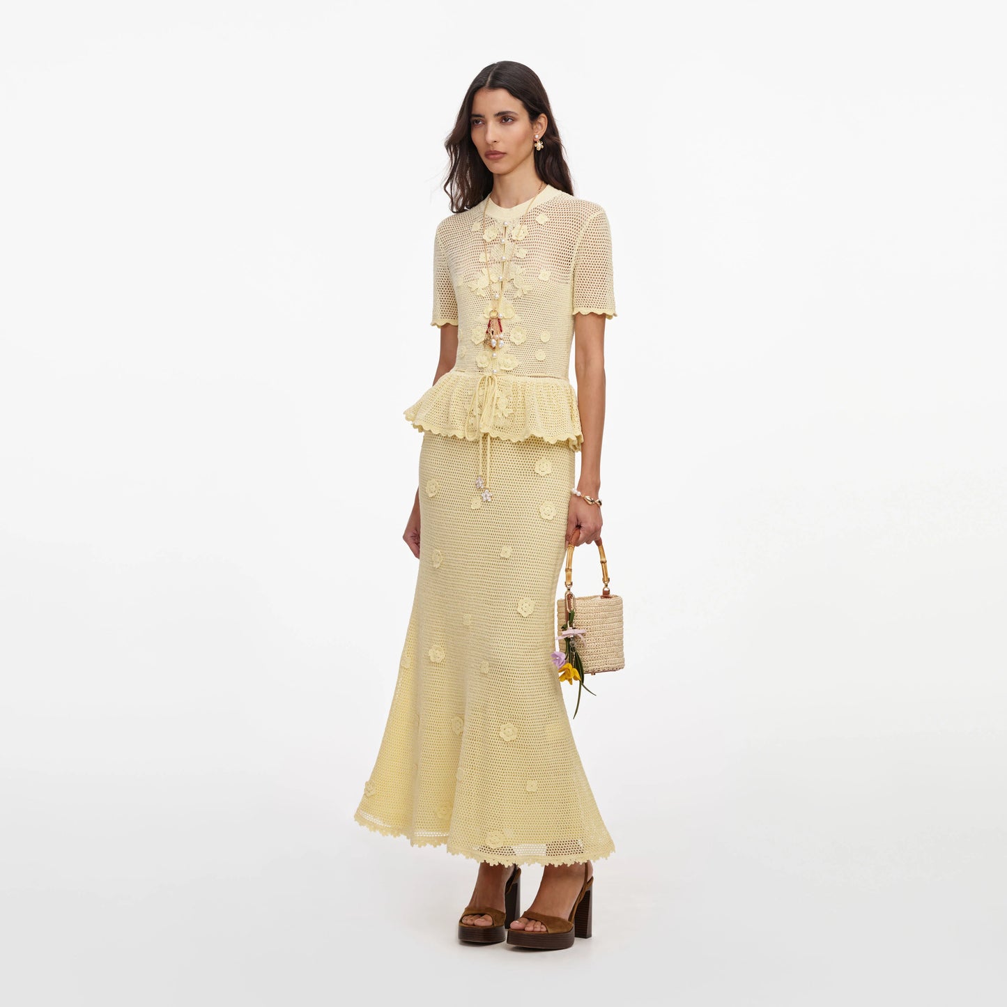 Yellow Floral Crochet Midi Dress