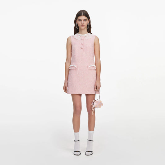 Pink Boucle Lace Collar Mini Dress