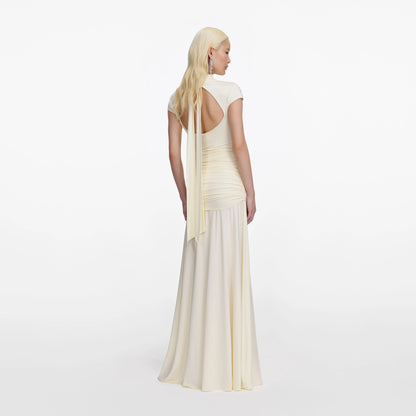 Yellow Jersey Draped Maxi Dress