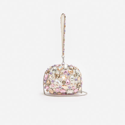 Multi Crystal Embellished Top Handle Clutch Bag