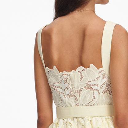 Yellow Lace Peplum Midi Dress