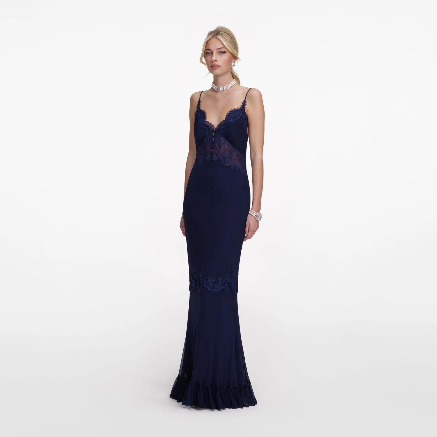 Navy Lace Georgette Maxi Dress