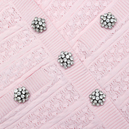 Pink Pointelle Diamante Knit Mini Dress