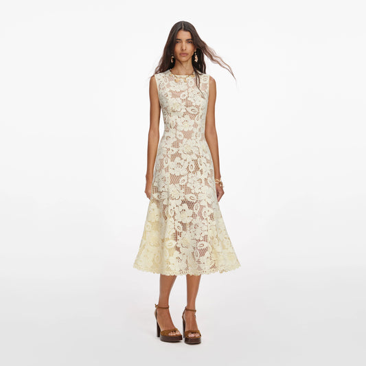 Yellow Crochet Lace Midi Dress