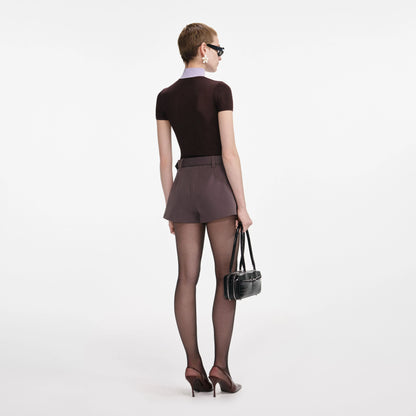 Brown Viscose Knit Short Sleeve Top