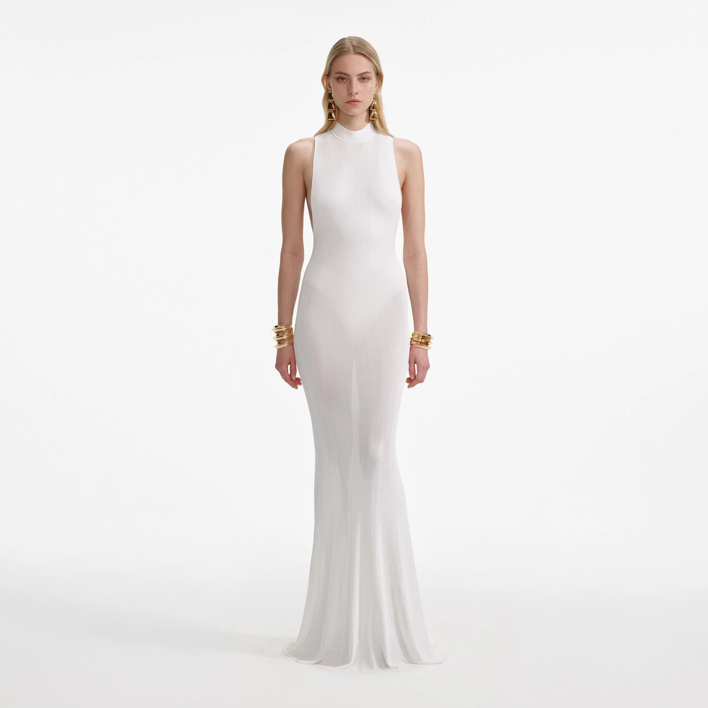 White Racer Back Viscose Knit Maxi Dress