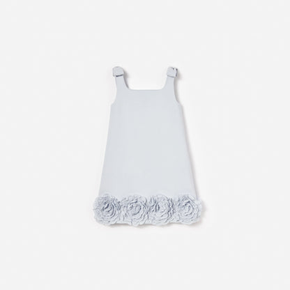 Blue Crepe Flower Dress