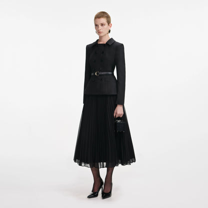 Black Wool Crepe Midi Dress