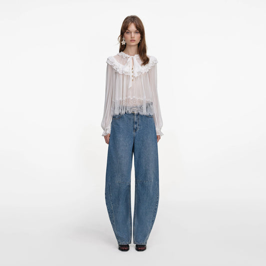 White Georgette Lace Blouse