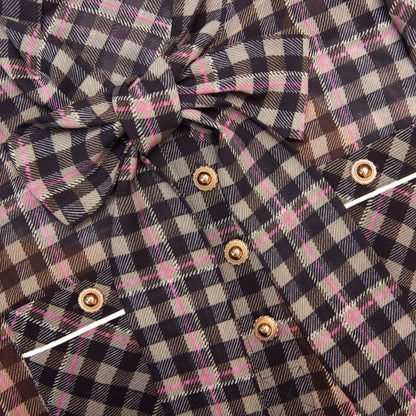 Brown Check Chiffon Mini Dress