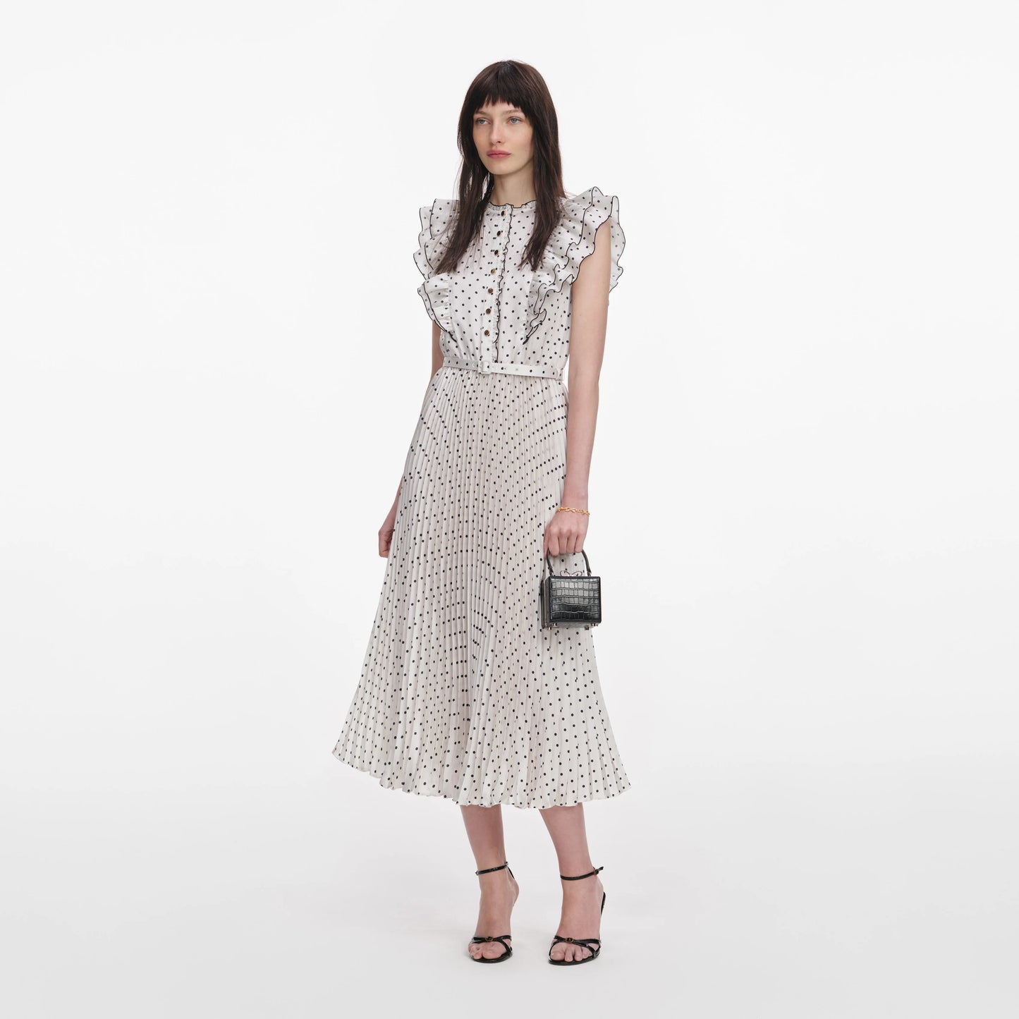 Cream Ramie Polka Dot Midi Dress