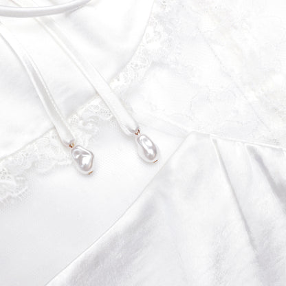 White Satin Lace Top