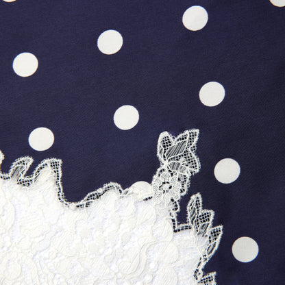 Navy Polka Dot Satin Midi Skirt