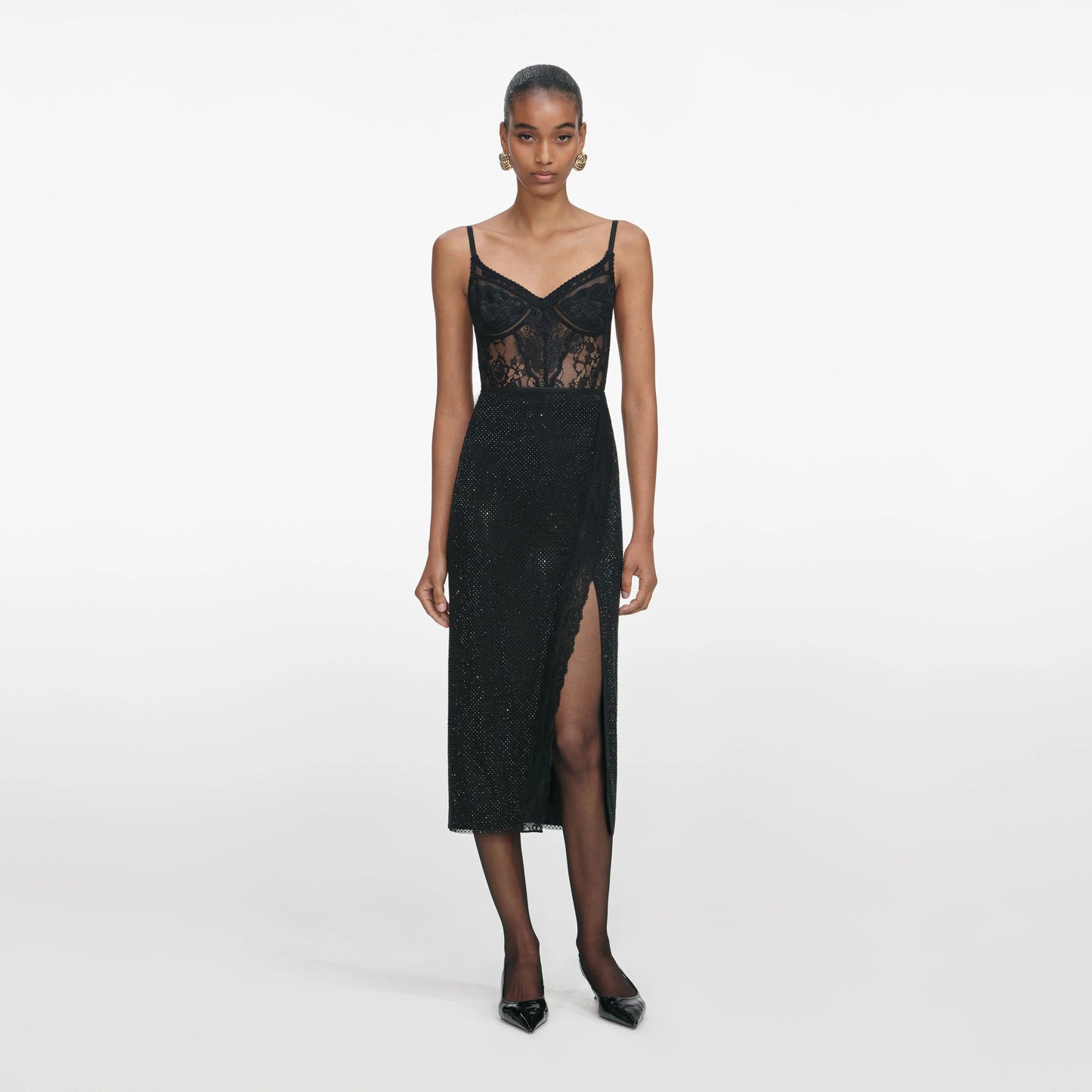 Black Rhinestone Midi Skirt