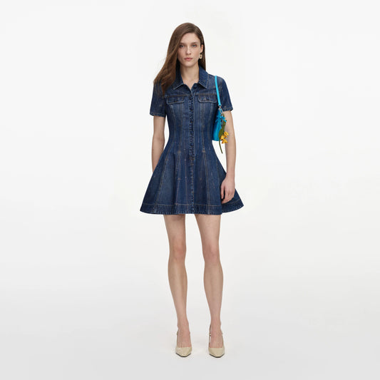 Rhinestone Stripe Denim Mini Dress