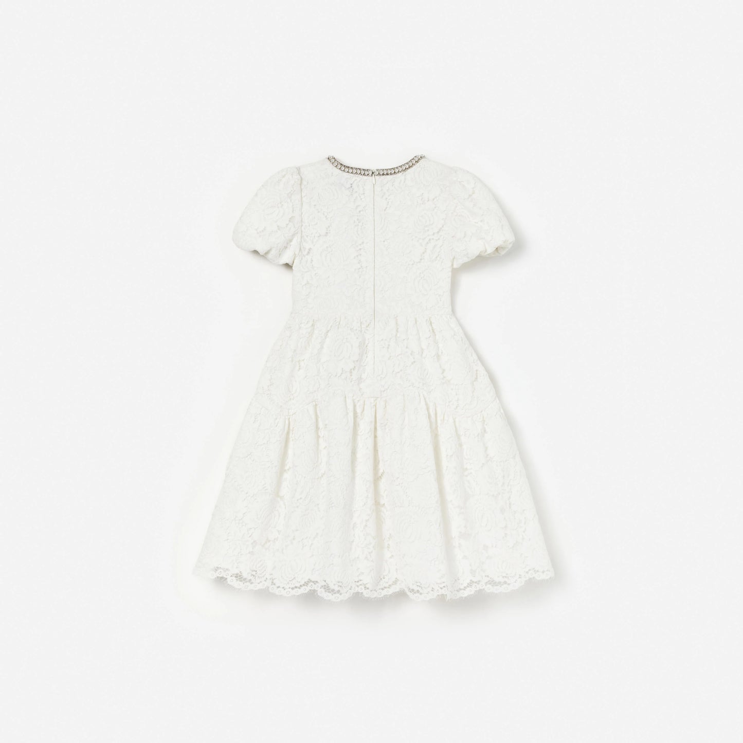 White Lace Pearl Trim Dress