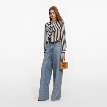 Navy Stripe Tie Neck Blouse