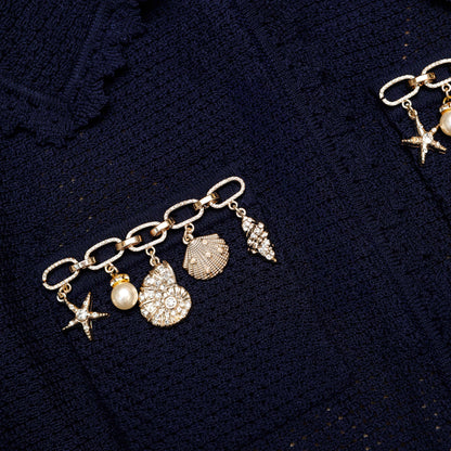 Navy Shell Embellished Knit Mini Dress